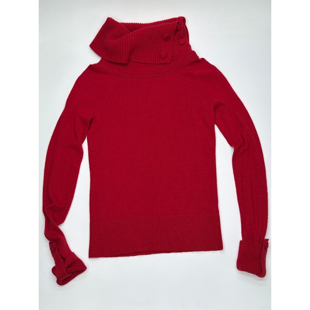 Banana Republic Red Cashmere Wool Blend Button Cowl Neck Sweater XS Luxury Knit‎